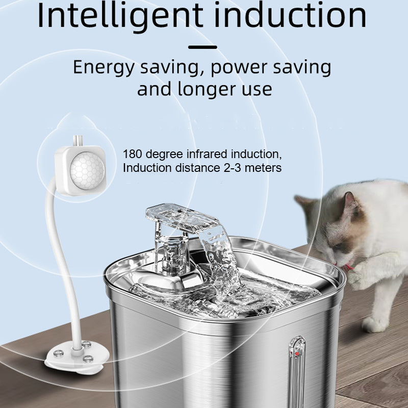 2.2L PET WATER DISPENSER STAINLESS STEEL CAT WATER FOUNTAIN AUTOMATIC CIRCULATION ELECTRONIC PET SUPPLIES SMART DRINKING BOWL