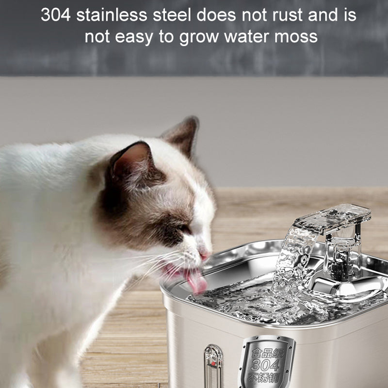 2.2L PET WATER DISPENSER STAINLESS STEEL CAT WATER FOUNTAIN AUTOMATIC CIRCULATION ELECTRONIC PET SUPPLIES SMART DRINKING BOWL